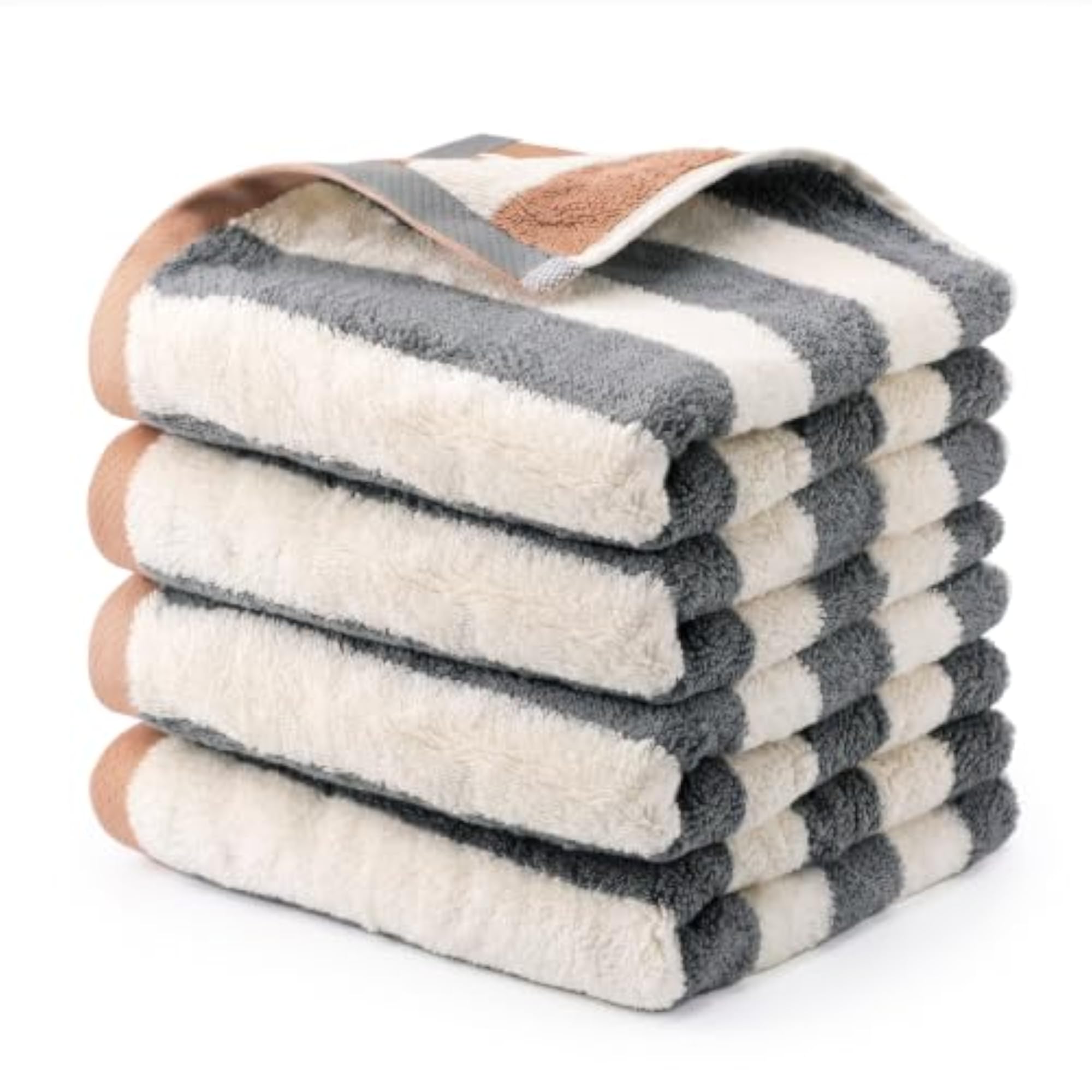4 Pack Striped Hand Towels for Bathroom, Cotton Durable Towels